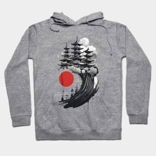 Japanese Castle Rising Over Waves Hoodie